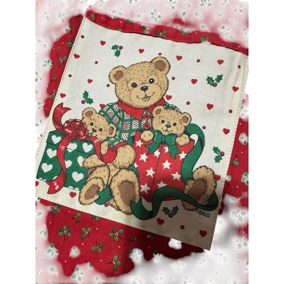 Christmas Apron Vintage Red Teddy Bears Green Holly Waist Gourmet Gallery Waist - Picture 5 of 8